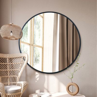 The Fenestra - Black Edged Circular Modern Wall Mirror 47" (120CM) Diameter