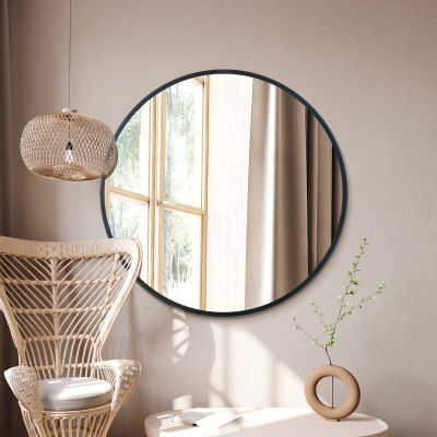 The Fenestra - Black Edged Circular Modern Wall Mirror 43" (110CM) Diameter