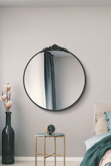 The Crown - Black Metal Framed Round Decorative Wall Mirror 39" X 39" (100x100CM)