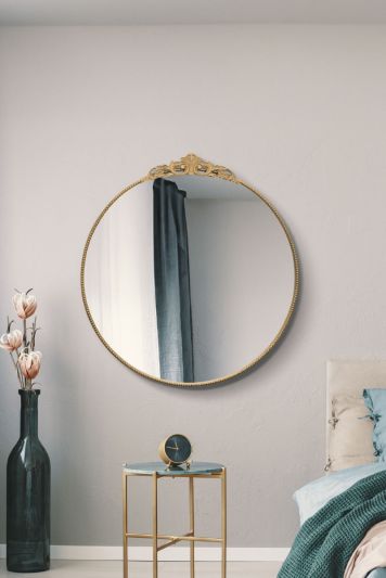 The Crown - Gold Metal Framed Round Decorative Wall Mirror 39" X 39" (100x100CM)