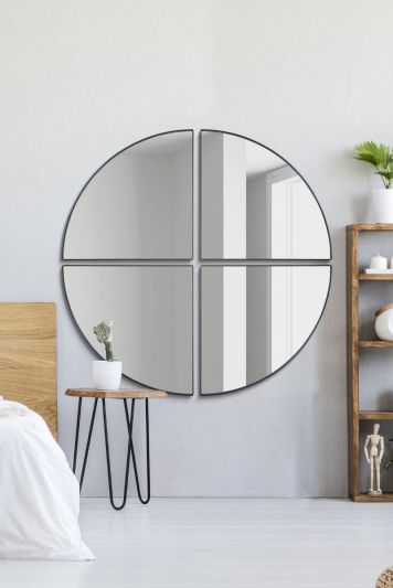 The Quadrants - New Black XL Circular Metal Wall Mirror Made up of 4 Parts 70" X 70" (180 x 180CM)