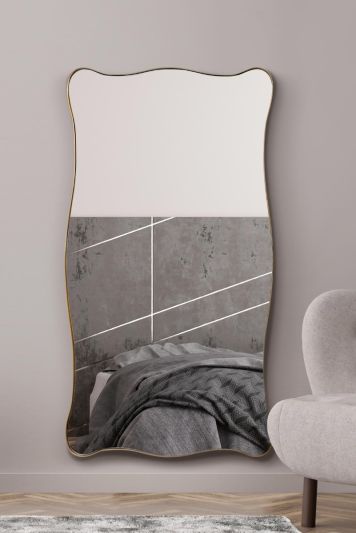 The Fluctus - New Gold Metal Rectangular  Wavy Tray Effect Frame Wall Mirror 71" X 39" (180CM X 100CM).