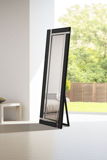 Aston Black All Glass Cheval Mirror 150 x 40 CM