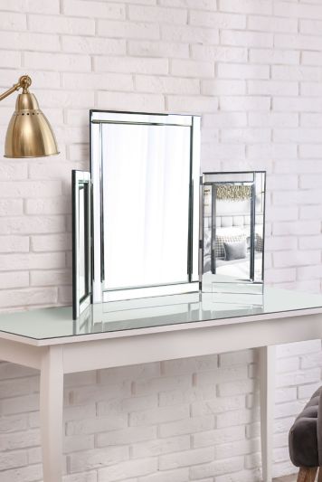 The Moreton - All Glass Tri Fold Bevelled Dressing Table Mirror - Free Standing 30" X 22" (76x54CM)