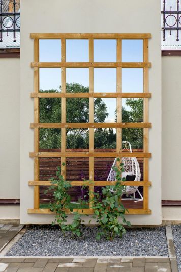 The Trellis Garden Mirror - Large Wooden Wall Fence or Leaner Mirror 71" X 47" (179.5CM X 119.5CM). Scandinavian Red Wood