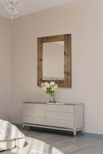 Farmhouse Dark Natural Wood Large Dress Mirror 118 x 88 CM