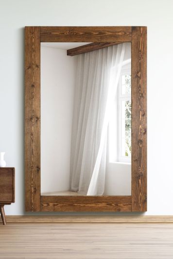 Farmhouse Dark Natural Wood Large Wall Mirror 179 x 118 CM