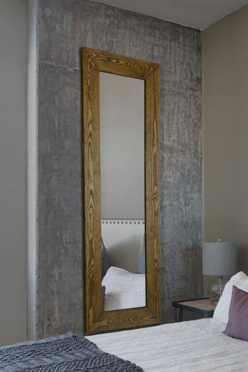 Farmhouse Dark Natural Wood Dress Mirror 142 x 51 CM