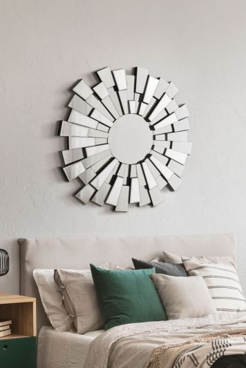 Sunburst All Glass Elegant Round Wall Mirror 90 x 90 CM