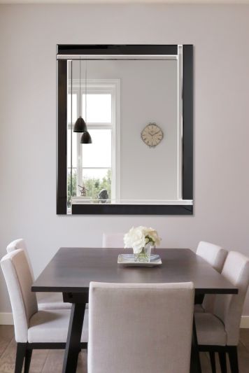 Aston Large Black Double Bevelled All Glass Mirror 144 x 115.5CM