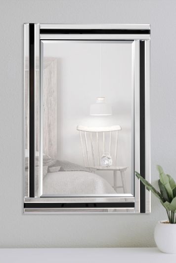 Dalton Black And Silver Bevelled Triple Edge Wall Mirror 68 x 58cm