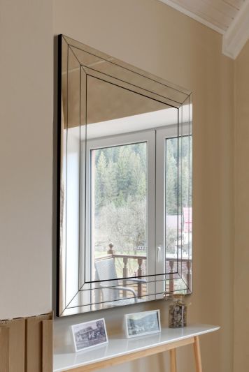 Langley All Glass Modern Bevelled Large Wall Mirror 144 x 115.5 CM