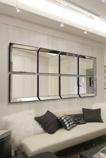 All Glass Modern 8 Panel Tray design Wall Mirror 216 x 106 CM 8ft1 x 3ft6