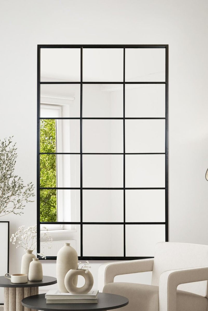 The Fenestra - Black Modern Window Leaner / Wall Mirror 79 X 47