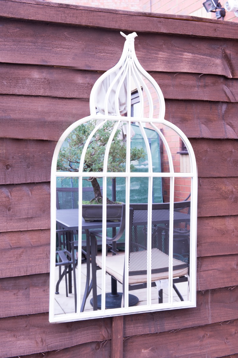 Large Ornate Cream Bird cage Style Garden mirror | eBay