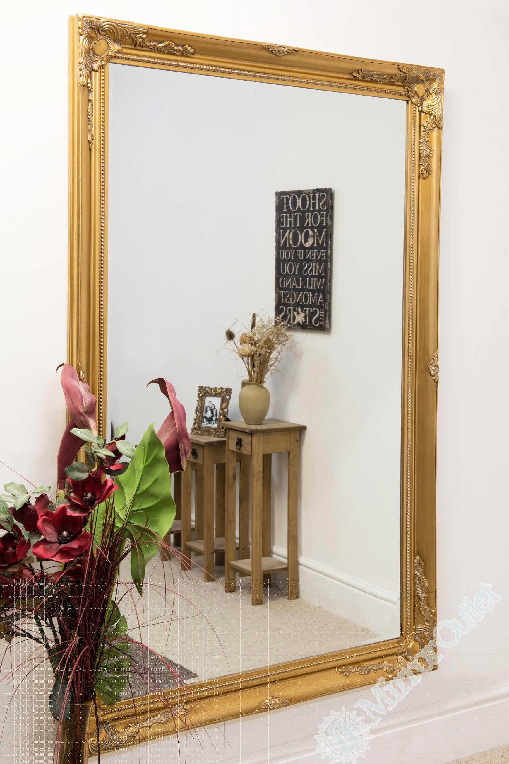 EXTRA LARGE ORNATE Styled Gold Rectangle Wall Mounted Wood Mirror 170cm ...