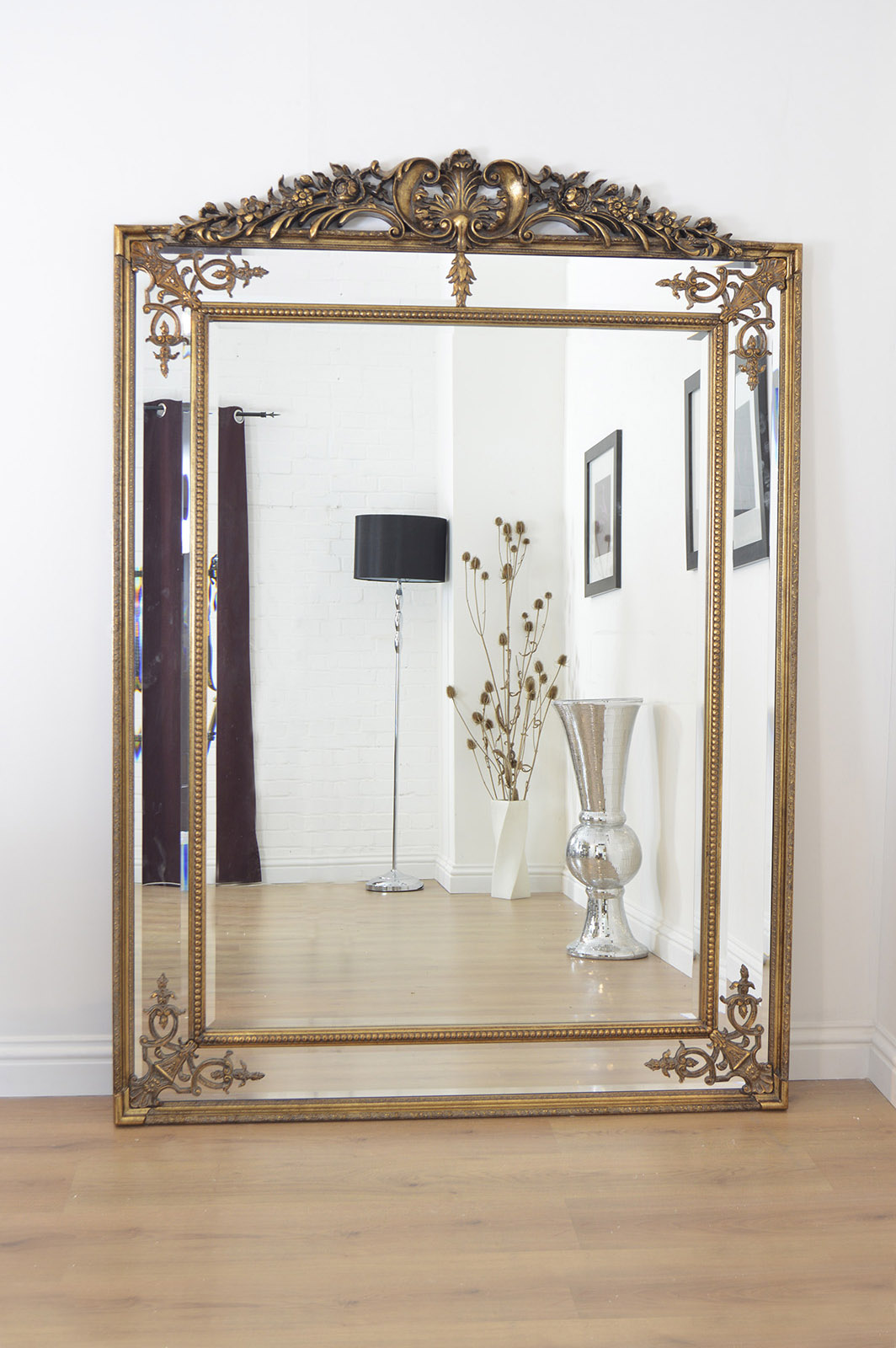 Large Gold Ornate Gilt Antique Wall Mounted Mirror 6Ft4 X 4Ft6 192cm X ...