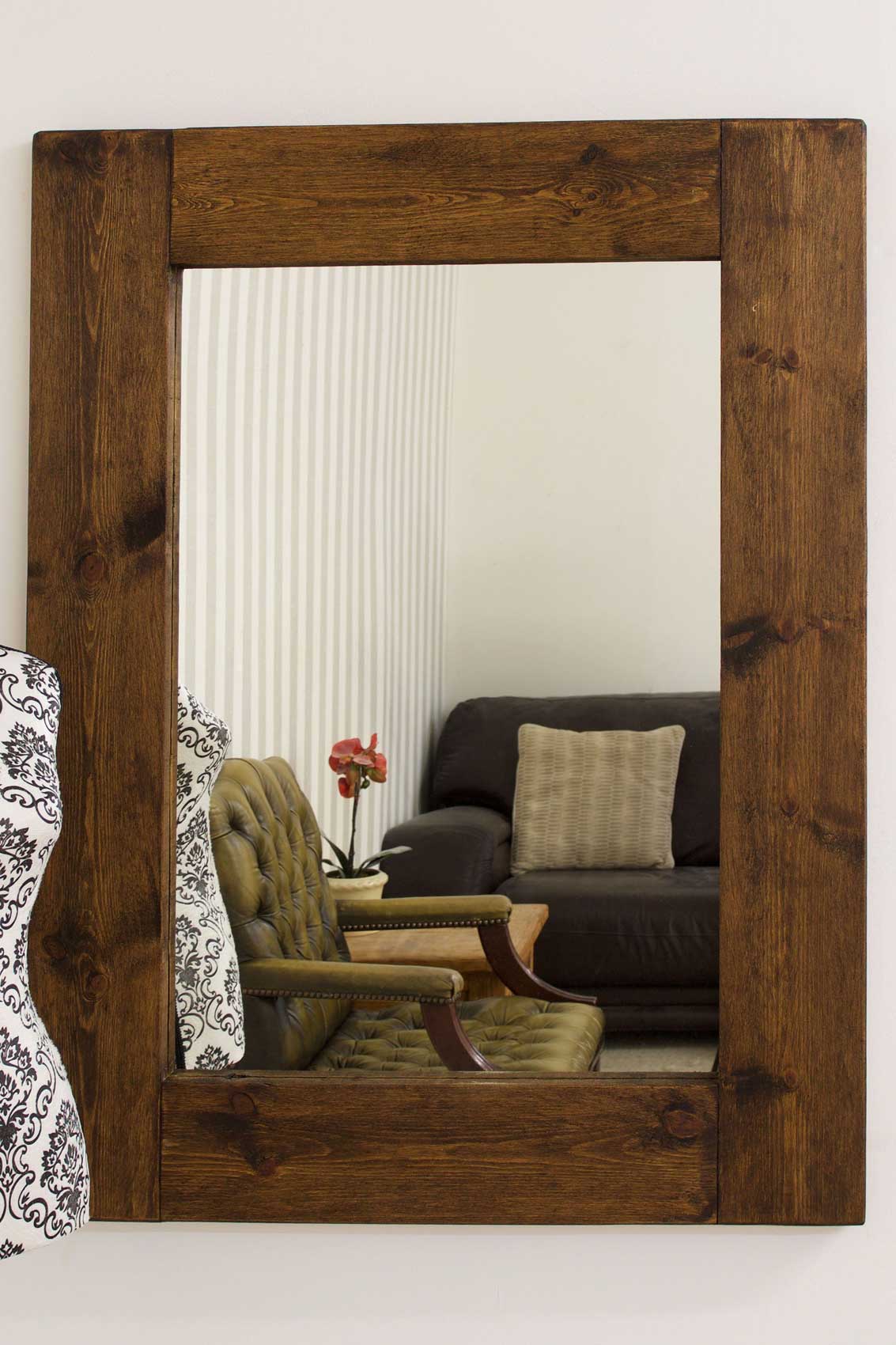 Large Rustic Natural Solid Wood Brown Wall Mirror 4Ft X 3Ft 122cm X